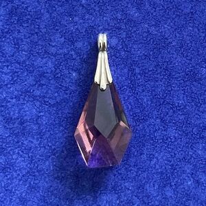 Handcrafted Smoky Purple Faceted Art Glass Pendant Sterling Silver Bail